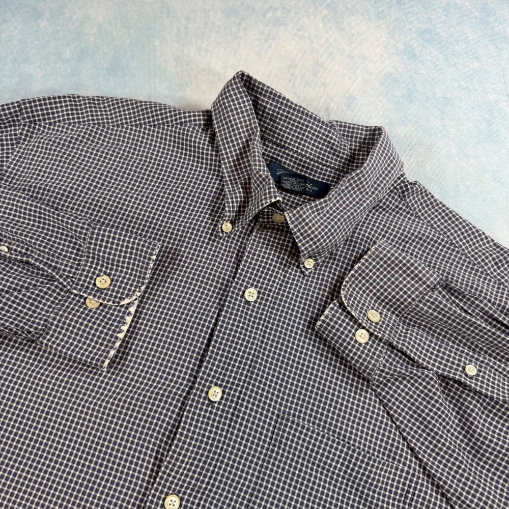 Brooks Brothers Button Down Shirt Mens XXL Navy Blue Gingham Cotton Excellent